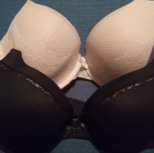 Bundle of 2 black and tan lightly lined bras 34D